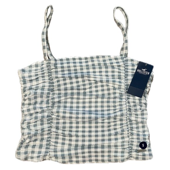 Hollister Gingham Crop Halter -- Teal and White - Size Small - NWT - Picture 1 of 8